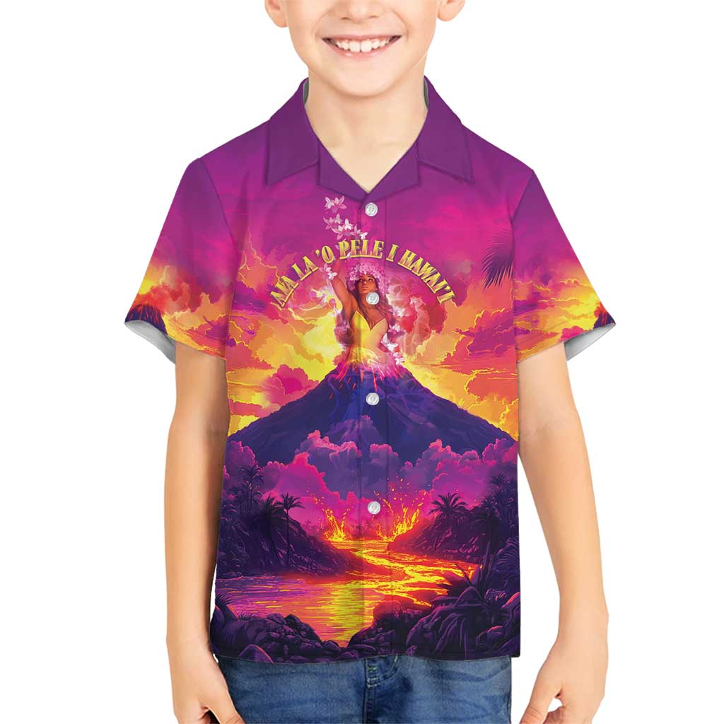 Hawaii Kilauea Volcano Family Matching Summer Maxi Dress and Hawaiian Shirt There Is Pele Goddess Of The Volcano LT05 Son's Shirt Purple - Polynesian Pride