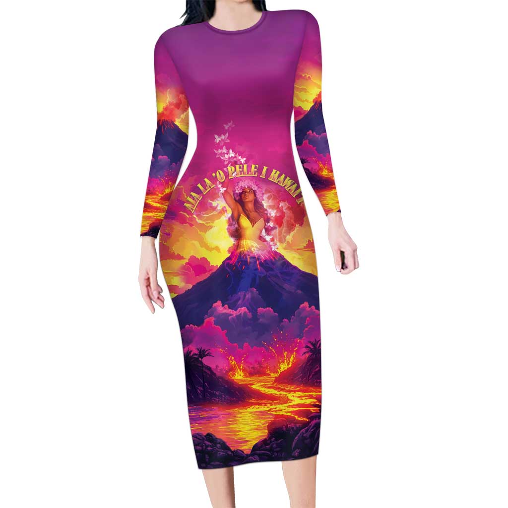 Hawaii Kilauea Volcano Long Sleeve Bodycon Dress There Is Pele Goddess Of The Volcano - Polynesian Pride