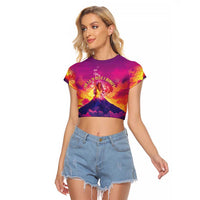 Hawaii Kilauea Volcano Raglan Cropped T Shirt There Is Pele Goddess Of The Volcano LT05 Female Purple - Polynesian Pride