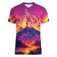 Hawaii Kilauea Volcano Women V-Neck T-Shirt There Is Pele Goddess Of The Volcano LT05 Female Purple - Polynesian Pride