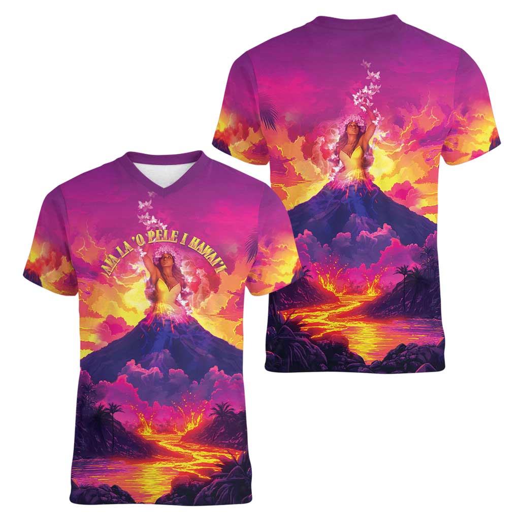 Hawaii Kilauea Volcano Women V-Neck T-Shirt There Is Pele Goddess Of The Volcano LT05 - Polynesian Pride