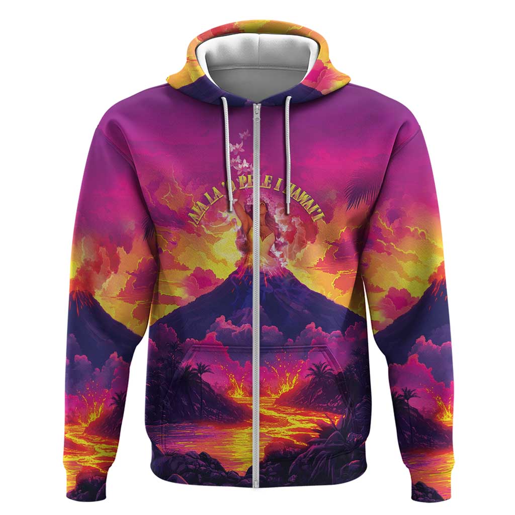 Hawaii Kilauea Volcano Zip Hoodie There Is Pele Goddess Of The Volcano LT05 Zip Hoodie Purple - Polynesian Pride