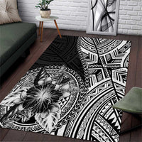 Hibiscus With Black Austronesian Tattoo Pattern Area Rug LT05 Black - Polynesian Pride