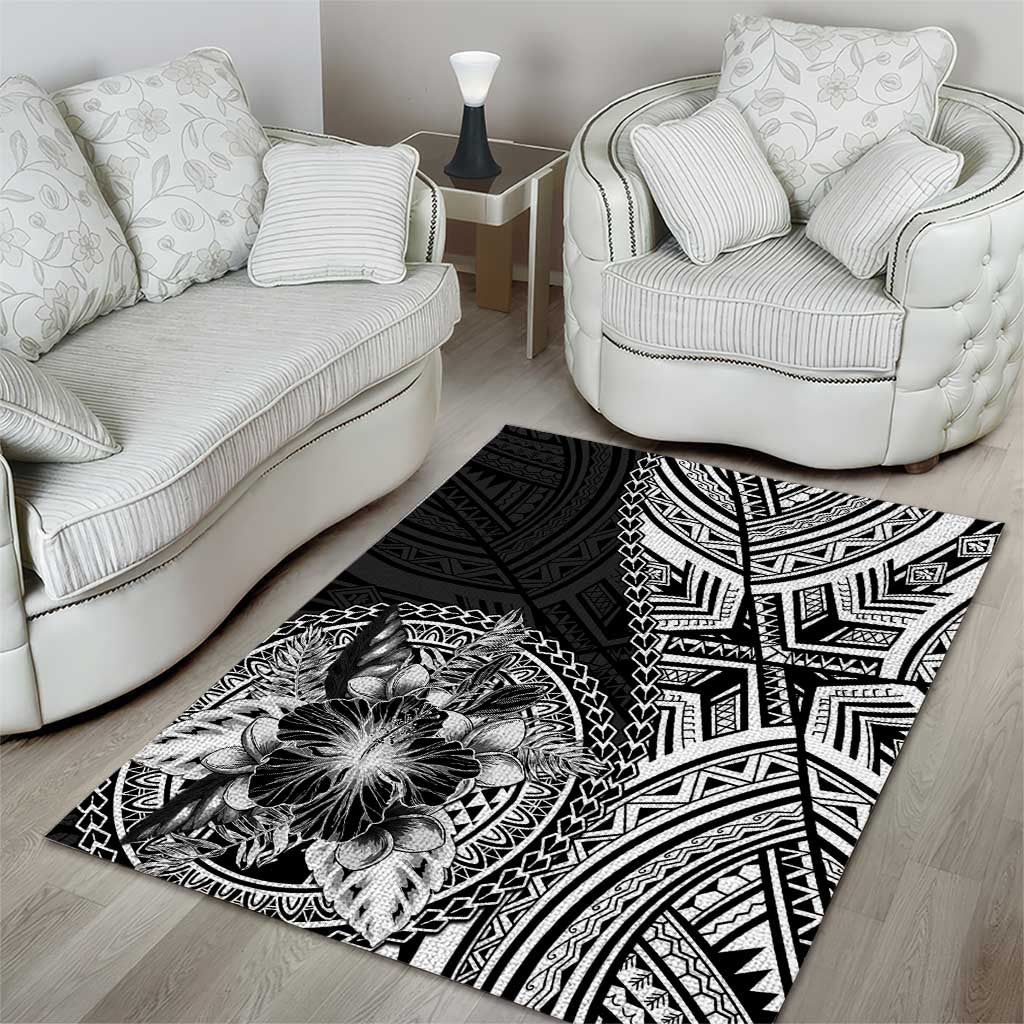 Hibiscus With Black Austronesian Tattoo Pattern Area Rug LT05 - Polynesian Pride
