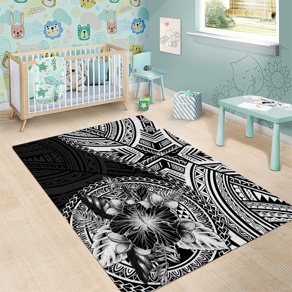Hibiscus With Black Austronesian Tattoo Pattern Area Rug LT05 - Polynesian Pride