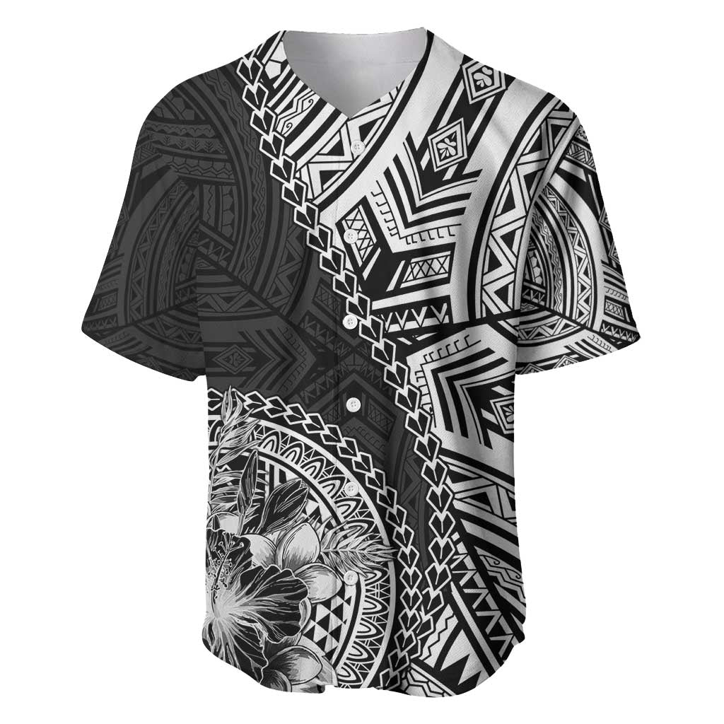 Hibiscus With Black Austronesian Tattoo Pattern Baseball Jersey LT05 Black - Polynesian Pride