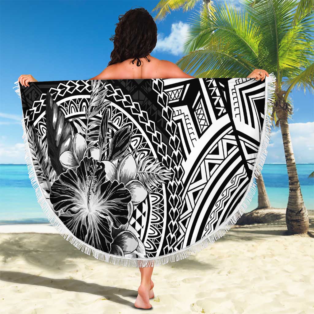 Hibiscus With Black Austronesian Tattoo Pattern Beach Blanket - Polynesian Pride