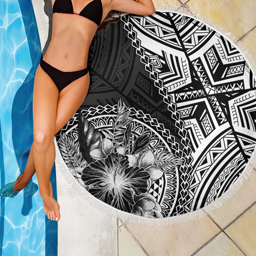 Hibiscus With Black Austronesian Tattoo Pattern Beach Blanket - Polynesian Pride
