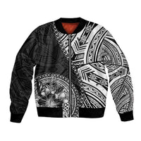Hibiscus With Black Austronesian Tattoo Pattern Bomber Jacket LT05 Unisex Black - Polynesian Pride