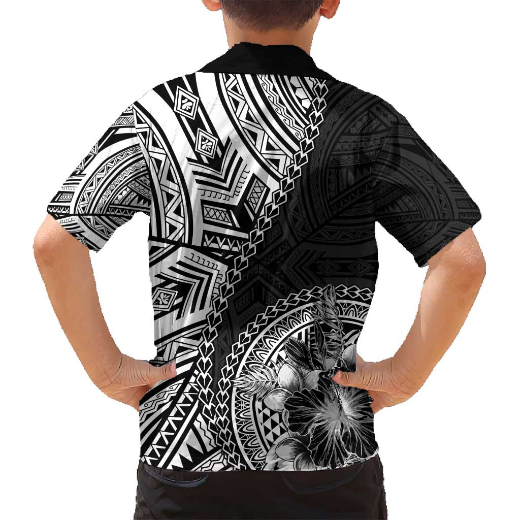 Hibiscus With Black Austronesian Tattoo Pattern Family Matching Long Sleeve Bodycon Dress and Hawaiian Shirt LT05 - Polynesian Pride