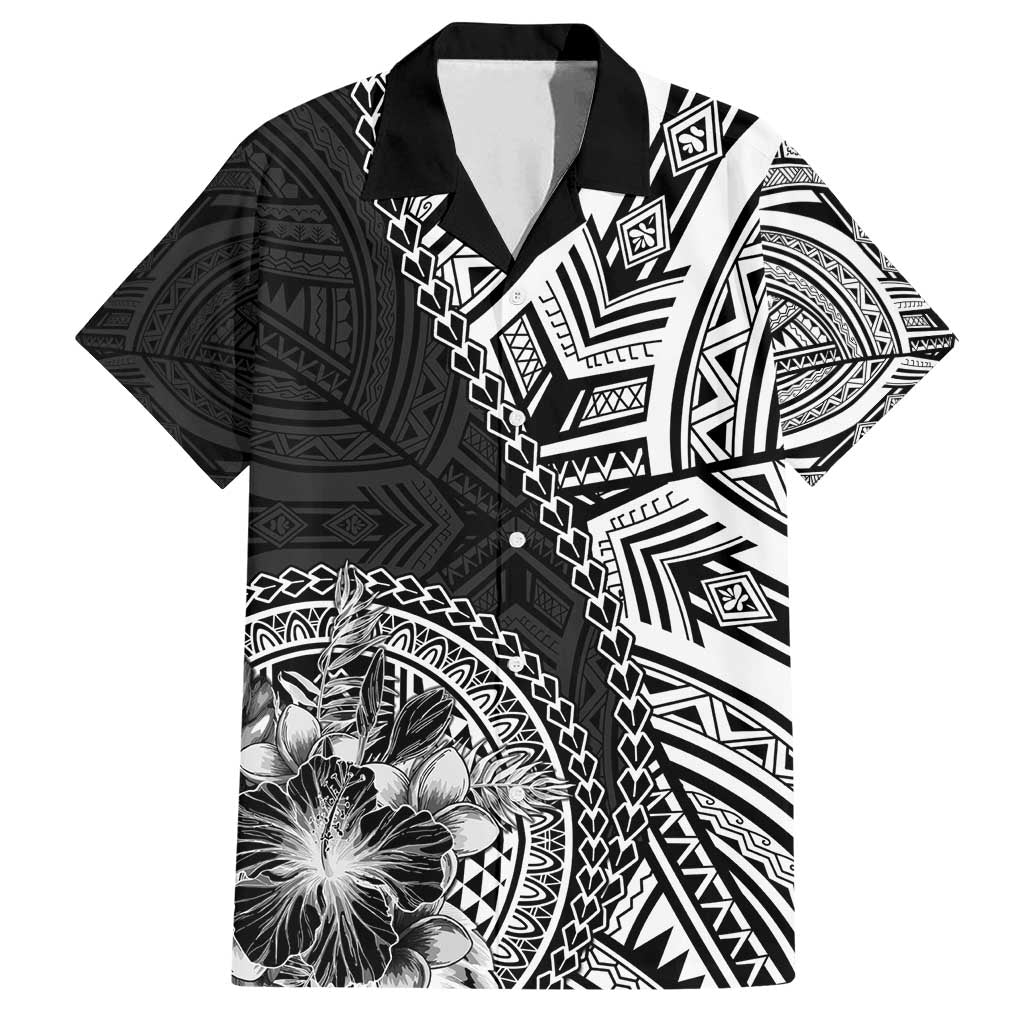 Hibiscus With Black Austronesian Tattoo Pattern Family Matching Long Sleeve Bodycon Dress and Hawaiian Shirt LT05 Dad's Shirt - Short Sleeve Black - Polynesian Pride