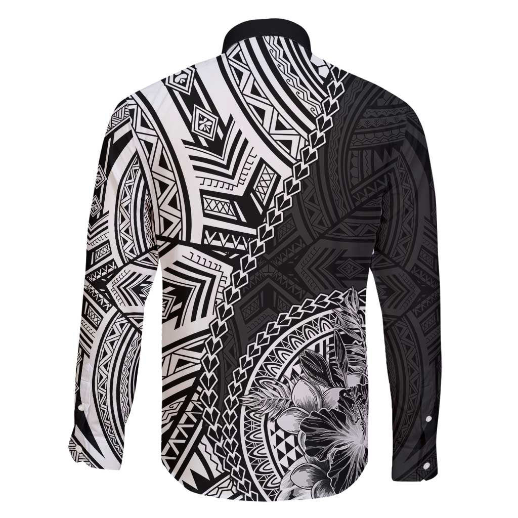Hibiscus With Black Austronesian Tattoo Pattern Family Matching Long Sleeve Bodycon Dress and Hawaiian Shirt LT05 - Polynesian Pride