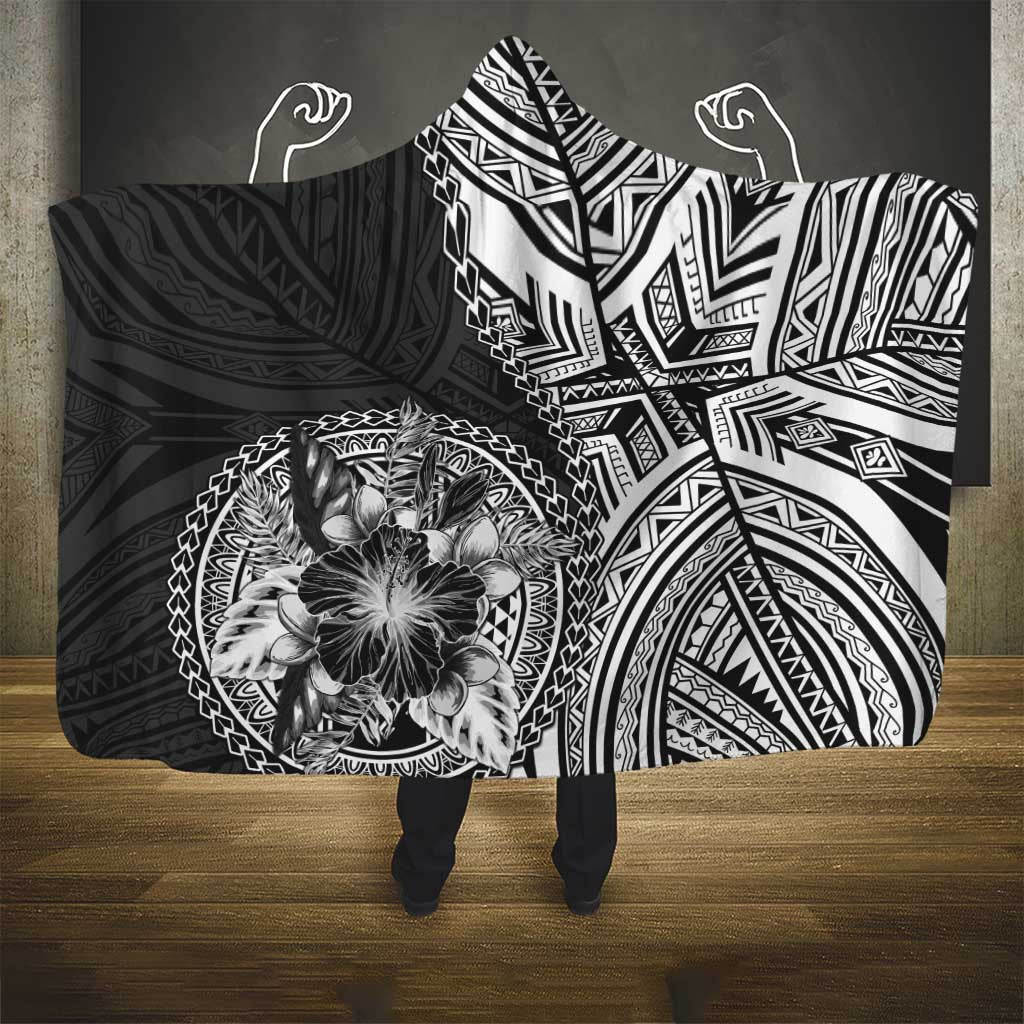 Hibiscus With Black Austronesian Tattoo Pattern Hooded Blanket LT05 - Polynesian Pride