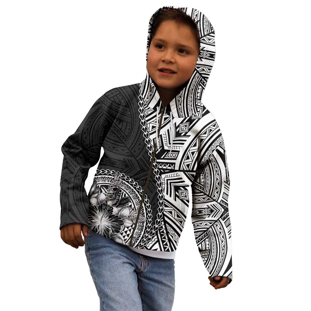 Hibiscus With Black Austronesian Tattoo Pattern Kid Hoodie - Polynesian Pride