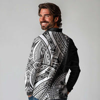 Hibiscus With Black Austronesian Tattoo Pattern Long Sleeve Polo Shirt LT05 - Polynesian Pride