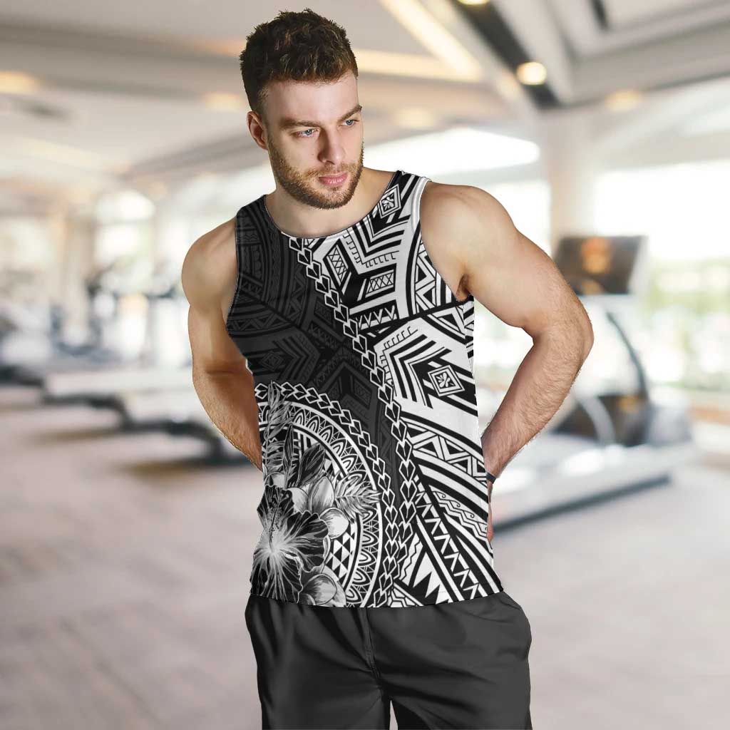 Hibiscus With Black Austronesian Tattoo Pattern Men Tank Top - Polynesian Pride