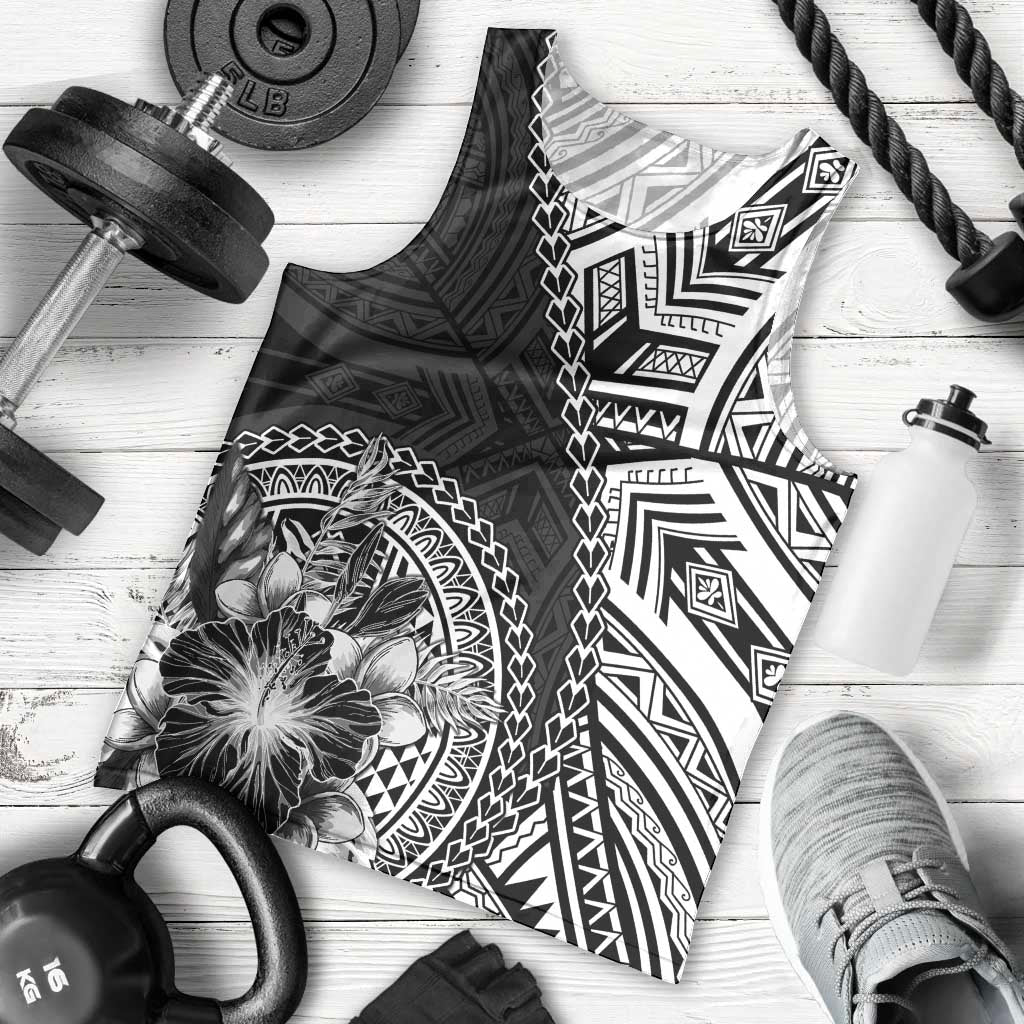 Hibiscus With Black Austronesian Tattoo Pattern Men Tank Top - Polynesian Pride