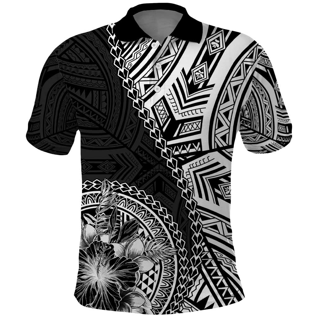 Hibiscus With Black Austronesian Tattoo Pattern Polo Shirt - Polynesian Pride