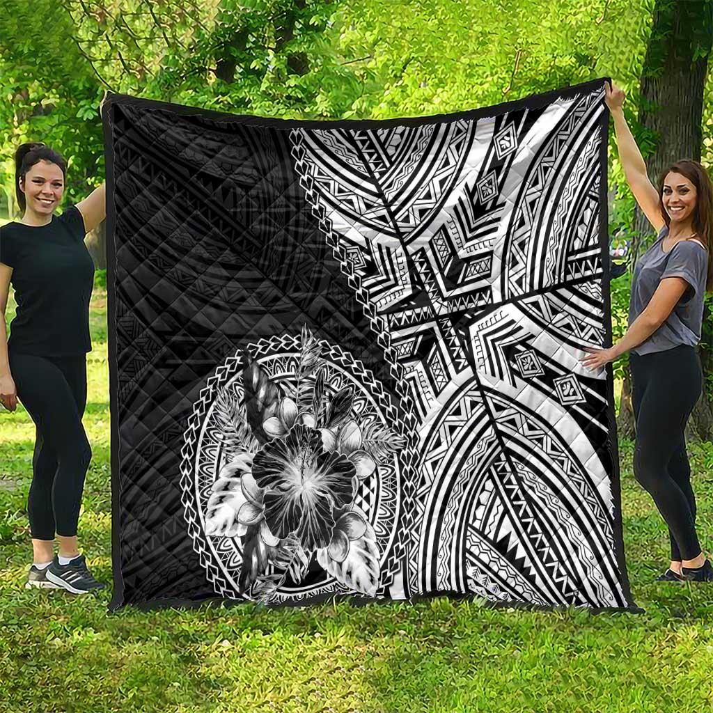 Hibiscus With Black Austronesian Tattoo Pattern Quilt LT05 - Polynesian Pride