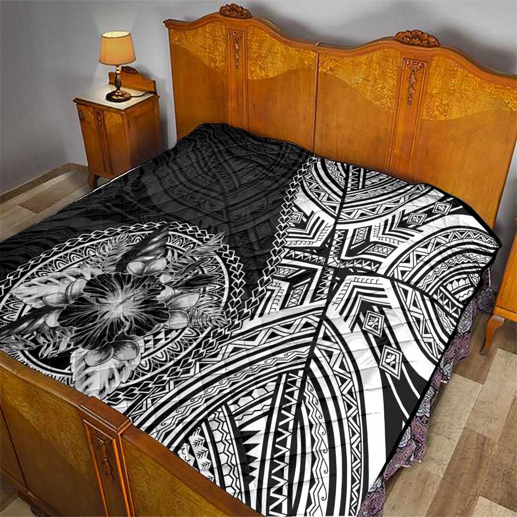 Hibiscus With Black Austronesian Tattoo Pattern Quilt LT05 - Polynesian Pride