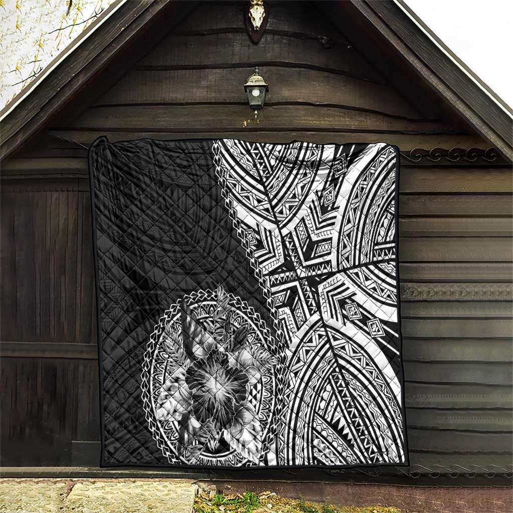 Hibiscus With Black Austronesian Tattoo Pattern Quilt LT05 - Polynesian Pride