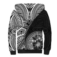 Hibiscus With Black Austronesian Tattoo Pattern Sherpa Hoodie - Polynesian Pride