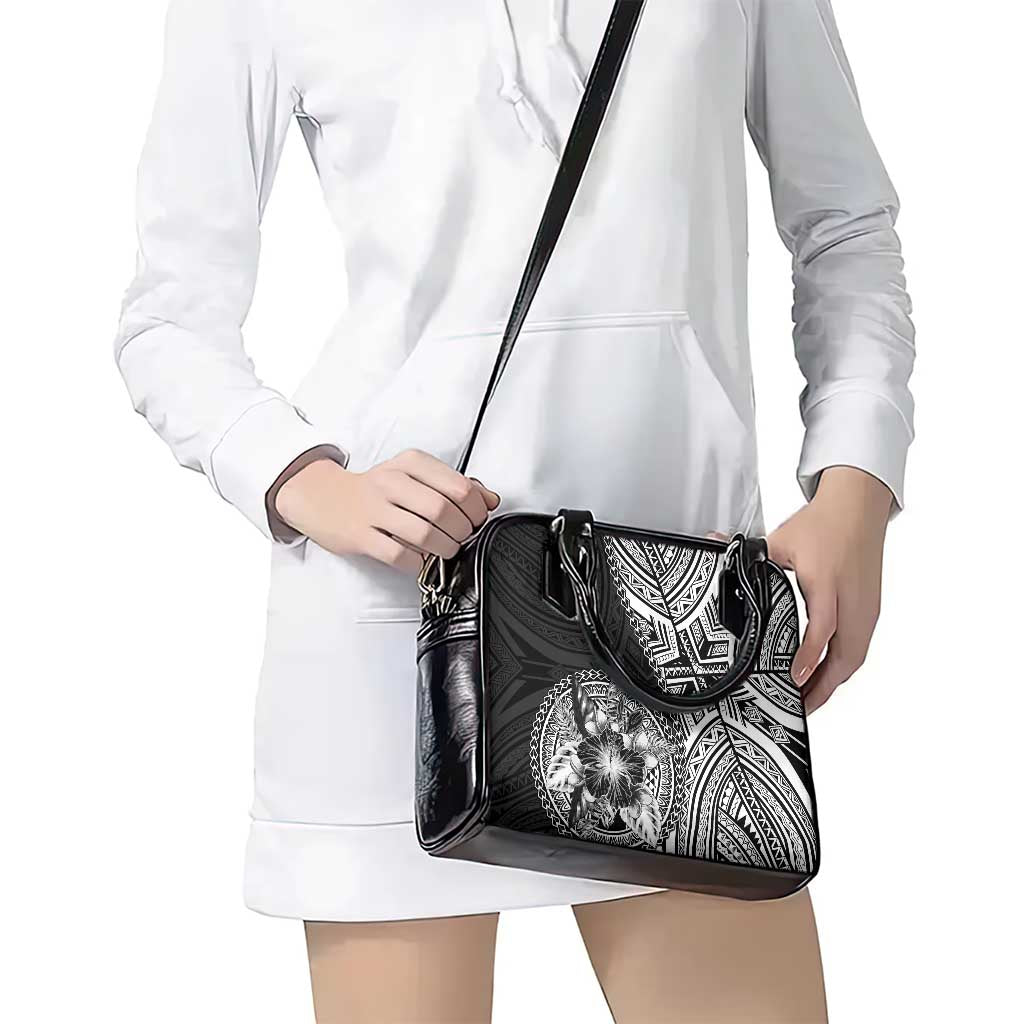 Hibiscus With Black Austronesian Tattoo Pattern Shoulder Handbag LT05 - Polynesian Pride