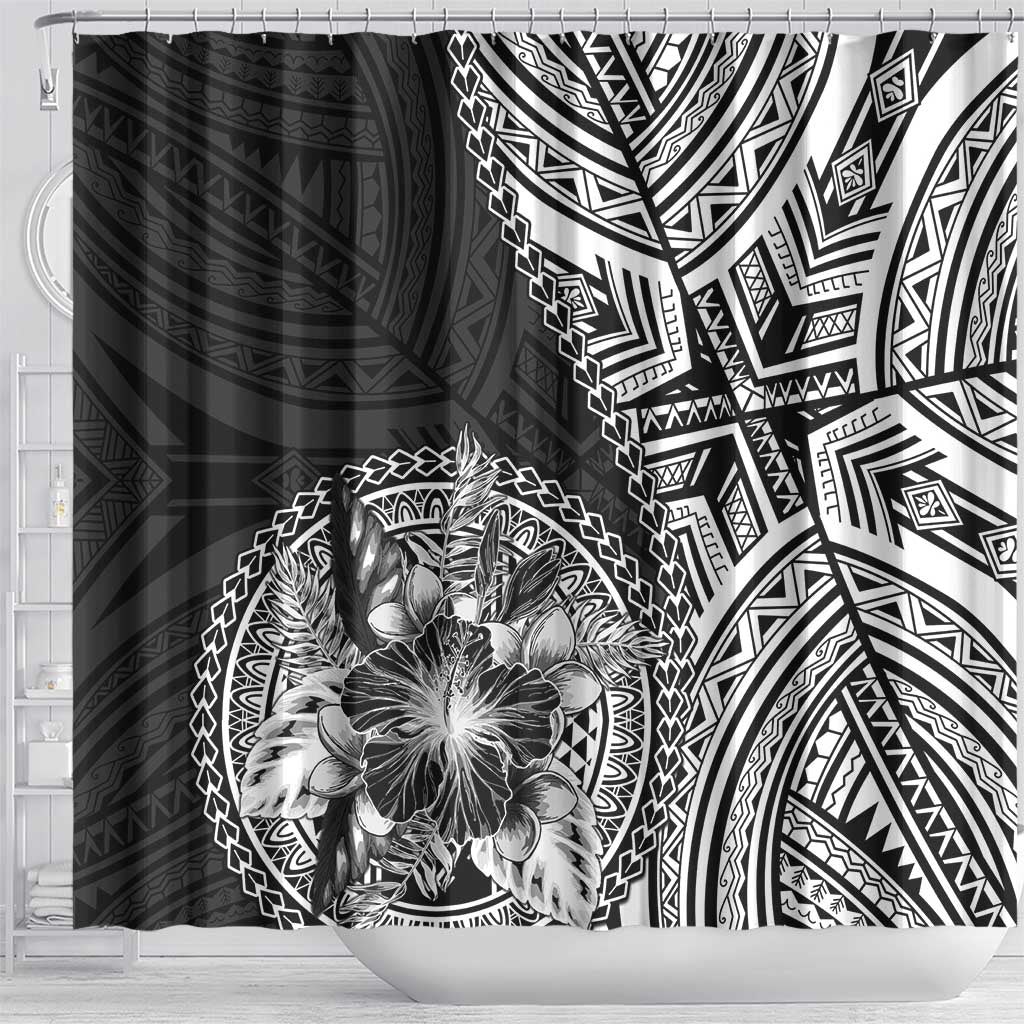 Hibiscus With Black Austronesian Tattoo Pattern Shower Curtain - Polynesian Pride
