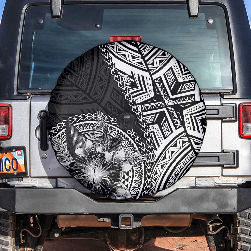 Hibiscus With Black Austronesian Tattoo Pattern Spare Tire Cover - Polynesian Pride