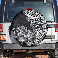 Hibiscus With Black Austronesian Tattoo Pattern Spare Tire Cover LT05 Black - Polynesian Pride