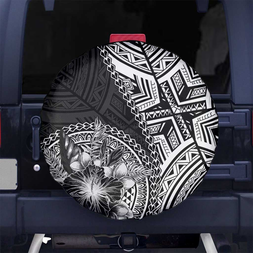 Hibiscus With Black Austronesian Tattoo Pattern Spare Tire Cover LT05 No hole Black - Polynesian Pride