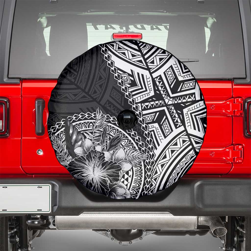 Hibiscus With Black Austronesian Tattoo Pattern Spare Tire Cover LT05 - Polynesian Pride