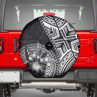 Hibiscus With Black Austronesian Tattoo Pattern Spare Tire Cover LT05 - Polynesian Pride