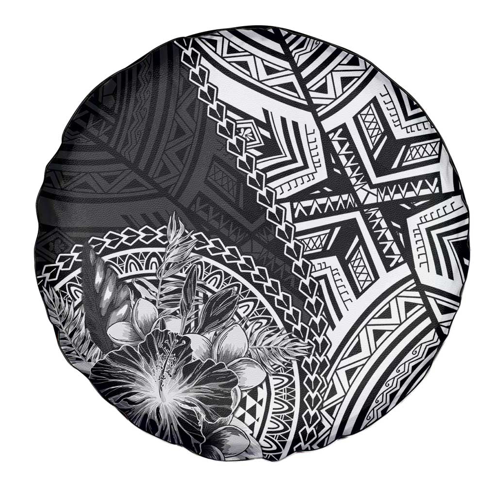 Hibiscus With Black Austronesian Tattoo Pattern Spare Tire Cover LT05 - Polynesian Pride