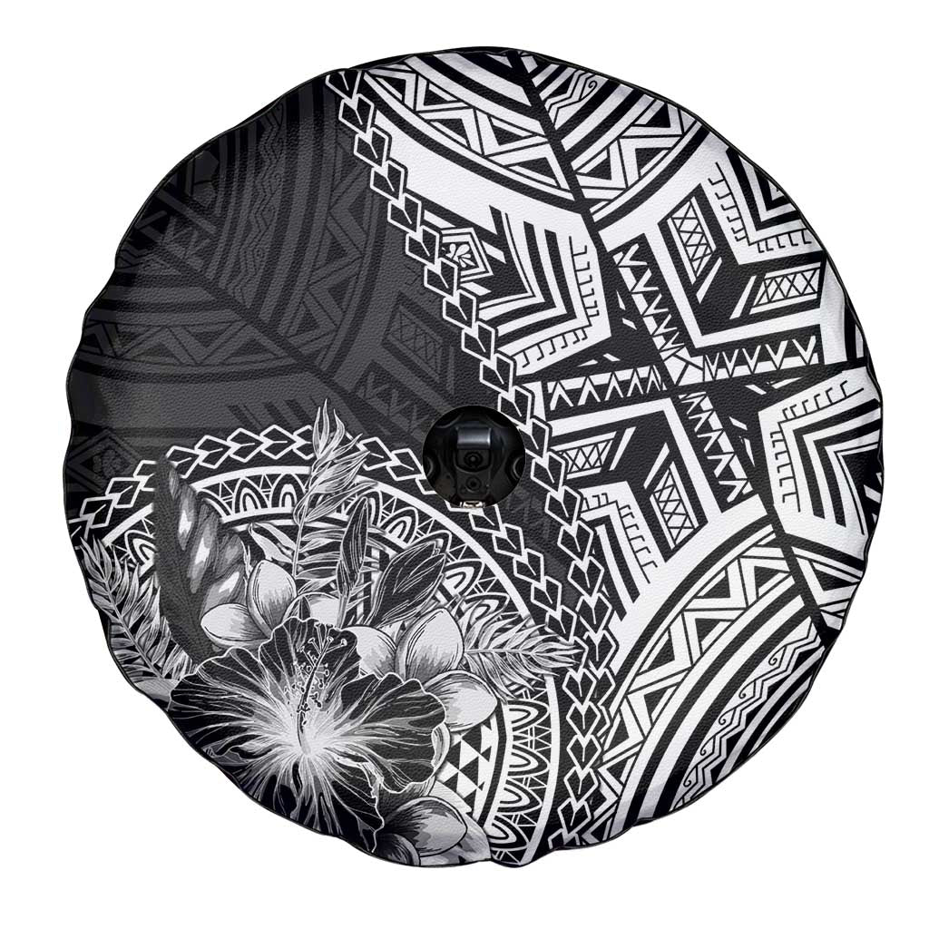 Hibiscus With Black Austronesian Tattoo Pattern Spare Tire Cover LT05 - Polynesian Pride