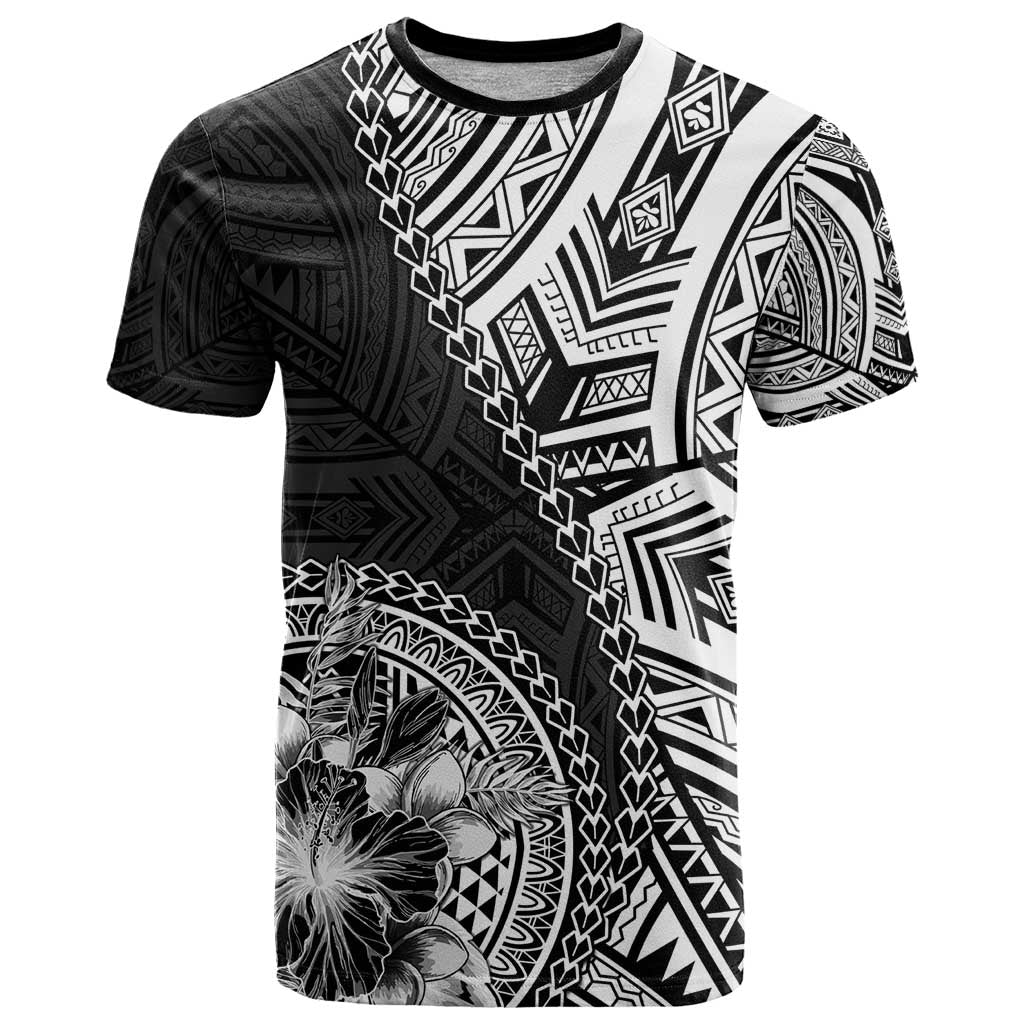 Hibiscus With Black Austronesian Tattoo Pattern T Shirt LT05 Black - Polynesian Pride