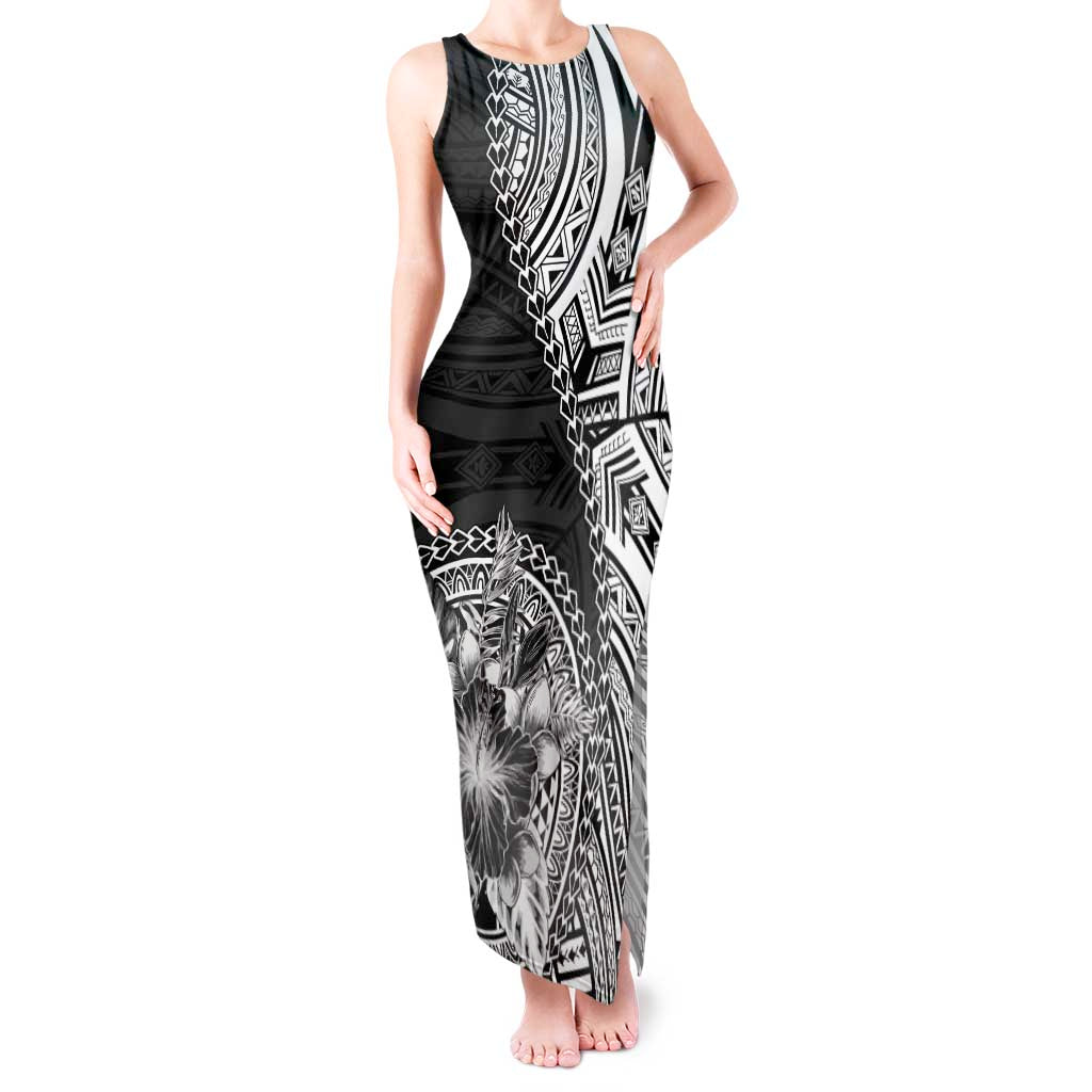 Hibiscus With Black Austronesian Tattoo Pattern Tank Maxi Dress - Polynesian Pride