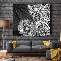 Hibiscus With Black Austronesian Tattoo Pattern Tapestry - Polynesian Pride