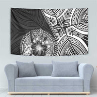 Hibiscus With Black Austronesian Tattoo Pattern Tapestry - Polynesian Pride