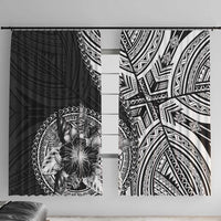 Hibiscus With Black Austronesian Tattoo Pattern Window Curtain LT05 With Hooks Black - Polynesian Pride