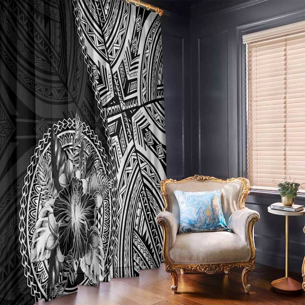 Hibiscus With Black Austronesian Tattoo Pattern Window Curtain LT05 - Polynesian Pride