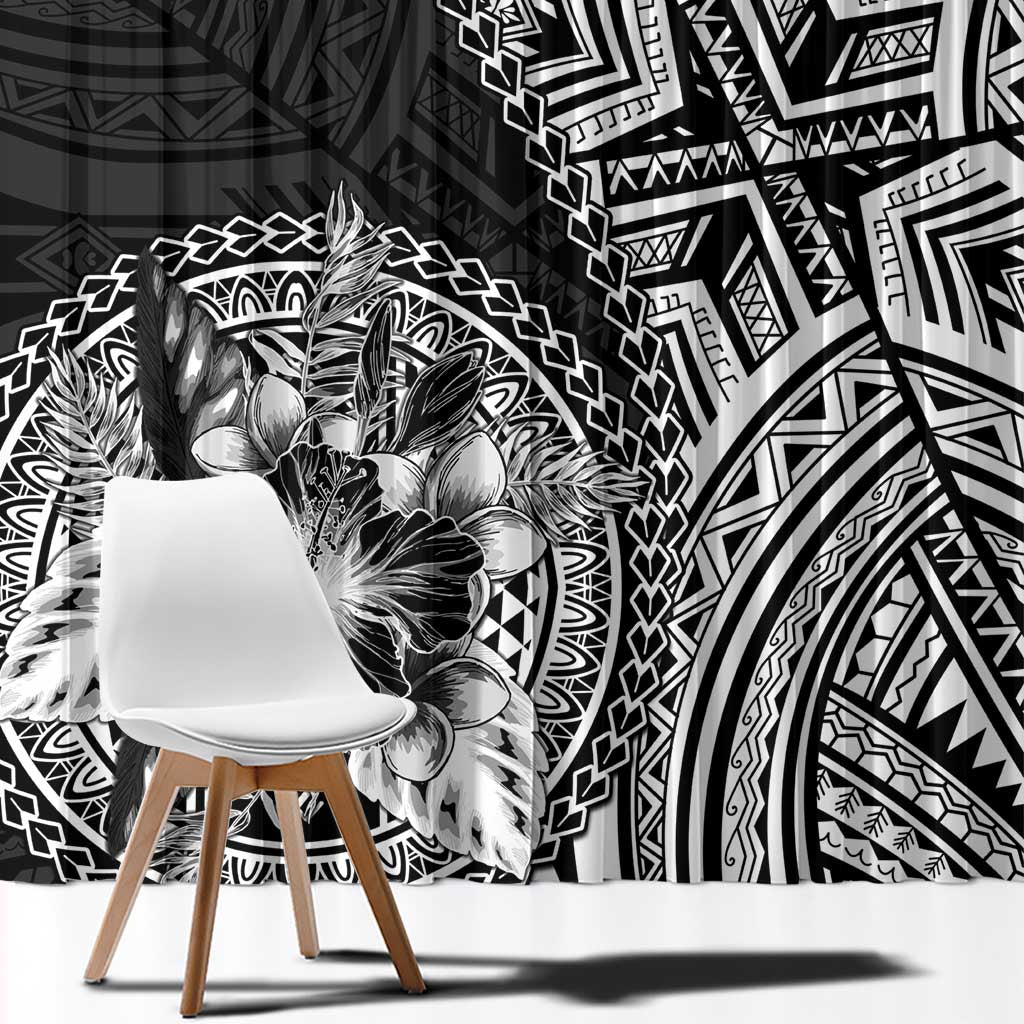 Hibiscus With Black Austronesian Tattoo Pattern Window Curtain LT05 - Polynesian Pride