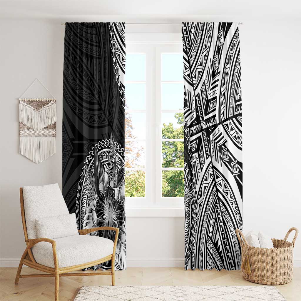 Hibiscus With Black Austronesian Tattoo Pattern Window Curtain LT05 - Polynesian Pride