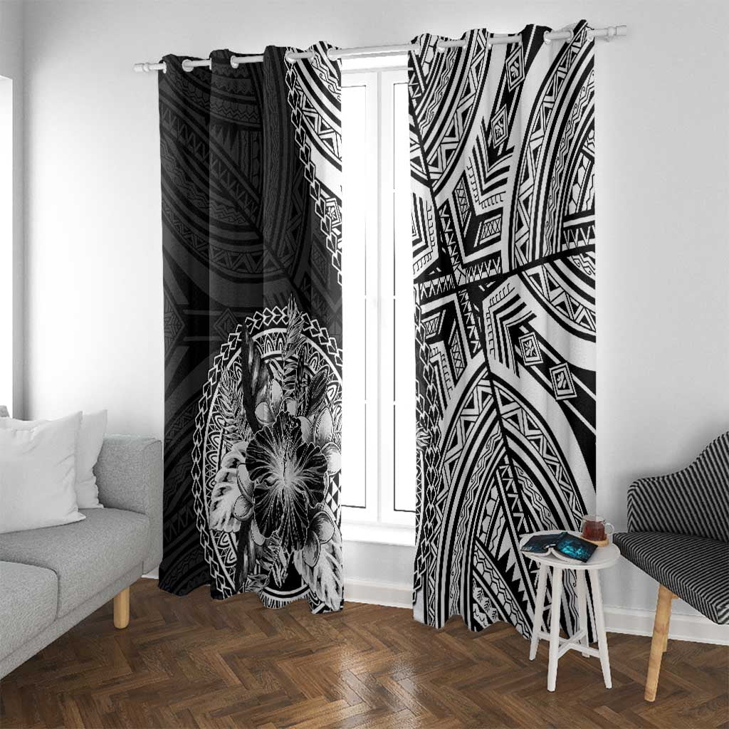 Hibiscus With Black Austronesian Tattoo Pattern Window Curtain LT05 With Grommets Black - Polynesian Pride