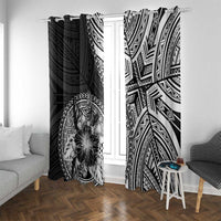 Hibiscus With Black Austronesian Tattoo Pattern Window Curtain LT05 With Grommets Black - Polynesian Pride