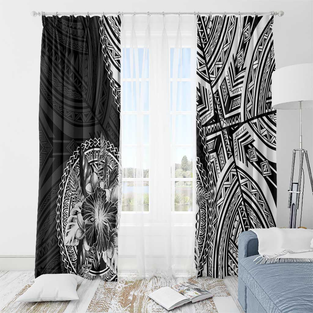Hibiscus With Black Austronesian Tattoo Pattern Window Curtain LT05 - Polynesian Pride