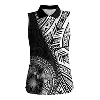 Hibiscus With Black Austronesian Tattoo Pattern Women Sleeveless Polo Shirt LT05 Female Black - Polynesian Pride