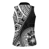 Hibiscus With Black Austronesian Tattoo Pattern Women Sleeveless Polo Shirt LT05 - Polynesian Pride