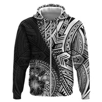 Hibiscus With Black Austronesian Tattoo Pattern Zip Hoodie - Polynesian Pride