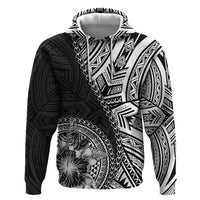 Hibiscus With Black Austronesian Tattoo Pattern Zip Hoodie - Polynesian Pride